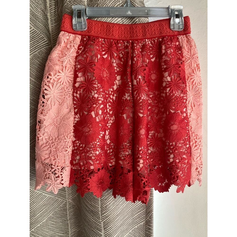 Maje Embroidered High Waist Mini Shorts Red Pink Pockets Sz 36